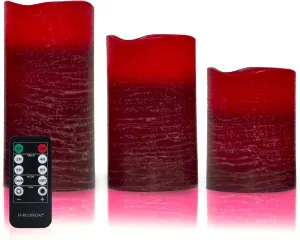 Red Flameless Candles Real Wax LED Pillar Candles Battery Operated with Cycling 5H Timer Set of 3 (3" x 4"/5"/6") (Red)
