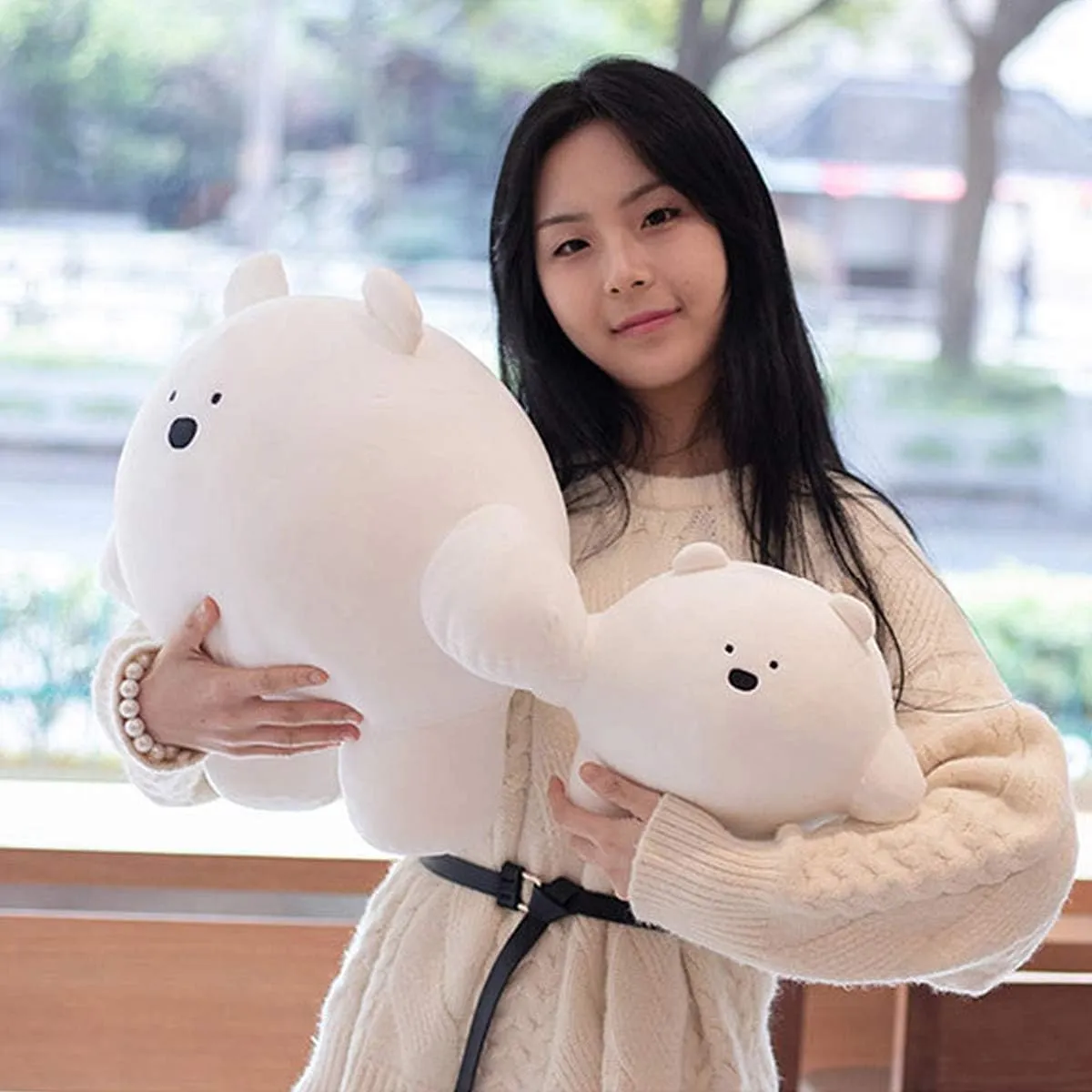 REFAHB 15.7 inch Cute Bear Plush Stuffed Animal Body Pillow Fat Cartoon Cylindrical Body Pillows for Kids, Super Soft Hugging Toy Gifts for Bedding, Kids Sleeping Nap Kawaii Pillow