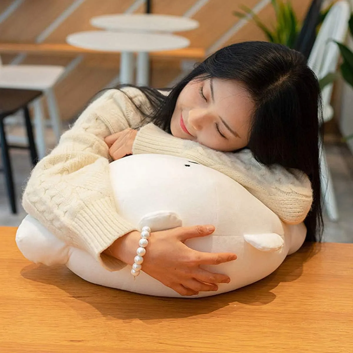 REFAHB 15.7 inch Cute Bear Plush Stuffed Animal Body Pillow Fat Cartoon Cylindrical Body Pillows for Kids, Super Soft Hugging Toy Gifts for Bedding, Kids Sleeping Nap Kawaii Pillow