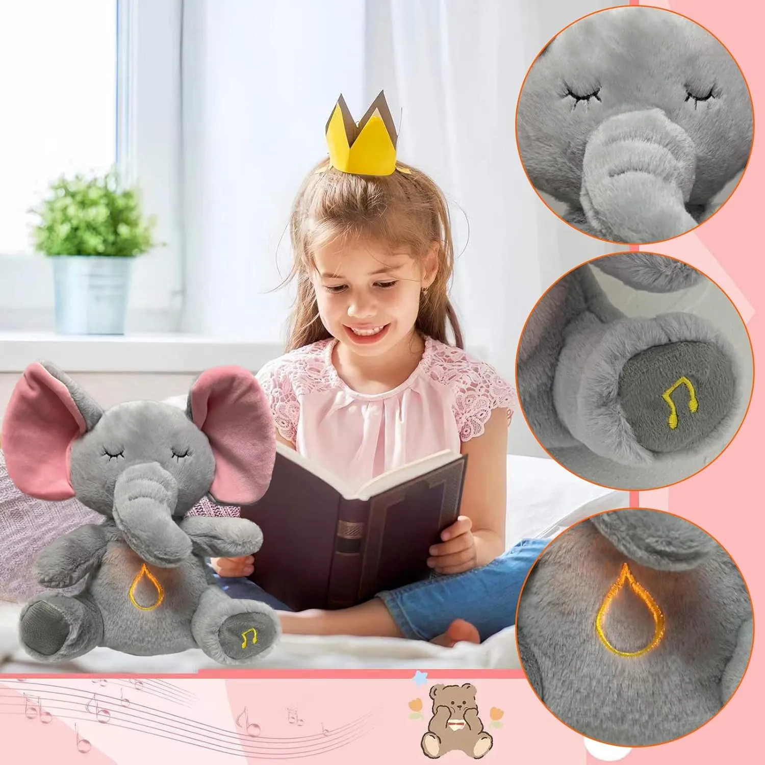 Relief Elephant Breathing Stuffed Animal Soother Koala Bear Anxiety Relief Koala Breathing with Sensory Details Music Lights Rhythmic Breathing Motion (Elephant)