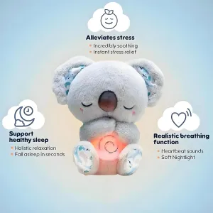 Relief Koala Breathing Stuffed Toy, Anxiety Relief Plush Animal with Musical Lights & Rhythmic Breathing Motion - New Year Gift Plush Figure (Grey)