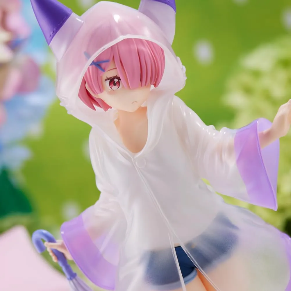 Rem Action Figures Cute Raincoat Version Anime Figurine Girl 8.27" Standing Pose Ram Figurine Desktop Decoration Collectibles Gift for Fans