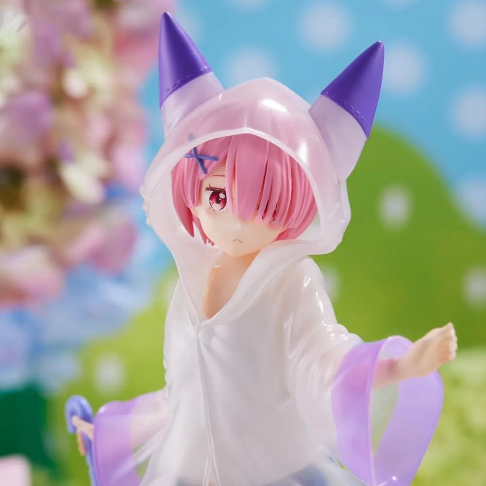 Rem Action Figures Cute Raincoat Version Anime Figurine Girl 8.27" Standing Pose Ram Figurine Desktop Decoration Collectibles Gift for Fans
