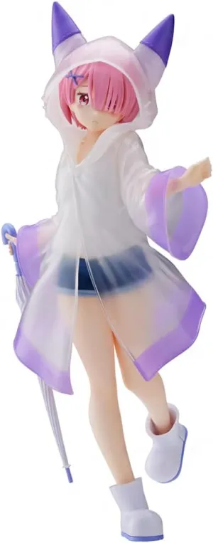 Rem Action Figures Cute Raincoat Version Anime Figurine Girl 8.27" Standing Pose Ram Figurine Desktop Decoration Collectibles Gift for Fans
