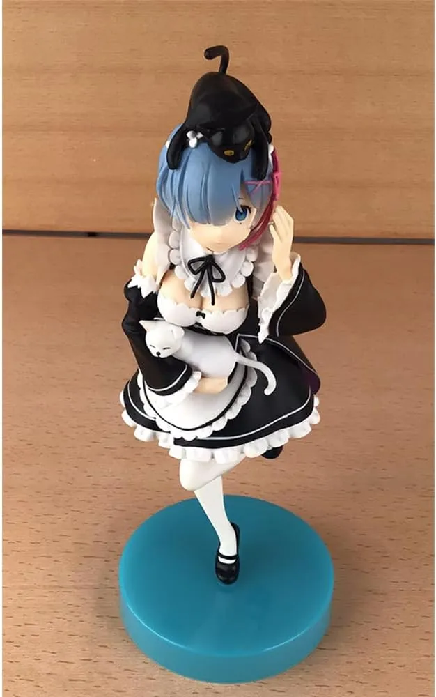 Rem Figure Maid Dress Anime Figurine Girl Model 9.06 Inch Cute Action Figure Rem Statue Desktop Ornament Display Collectibles Gift