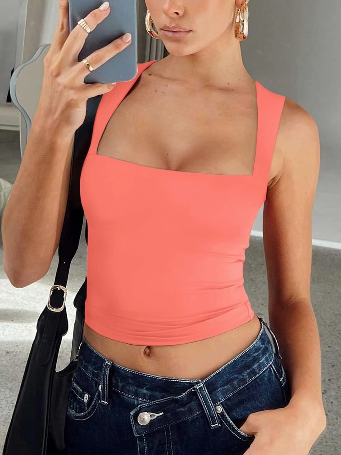 REORIA Butsmooth® Women's Square Neck Going Out Crop Tops Double Lined Cute Basic Tank Tops 2025 Clothes