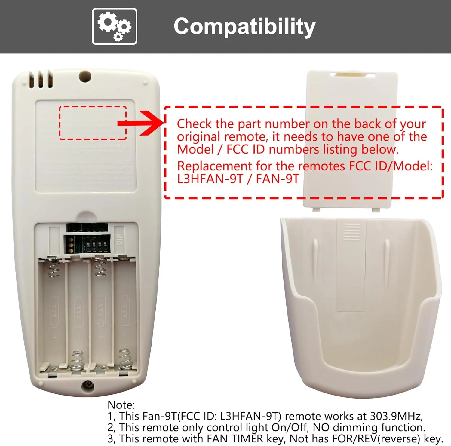 Replacement Remote for Hampton Bay Thermostatic Ceiling Fan Remote Control FAN-9T L3HFAN-9T, with Fan Timer Key 3-Speed LCD Display Temp, No Light Dimmer,No Reverse (Remote Only)