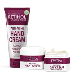 Retinol Anti-Aging Hand Cream - Conditions & Protects Skin, Nails & Cuticles   Retinol Anti-Aging, Vitamin Enriched Day & Night Cream - Skincare duo that works day and night 1 Ounce Each