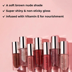 Revolution, Pout Bomb Plumping Lip Gloss, High Shine, Rich Glossy Pigment, Infused with Vitamin E, Doll Nude, 0.15 fl oz (Pack of 2)
