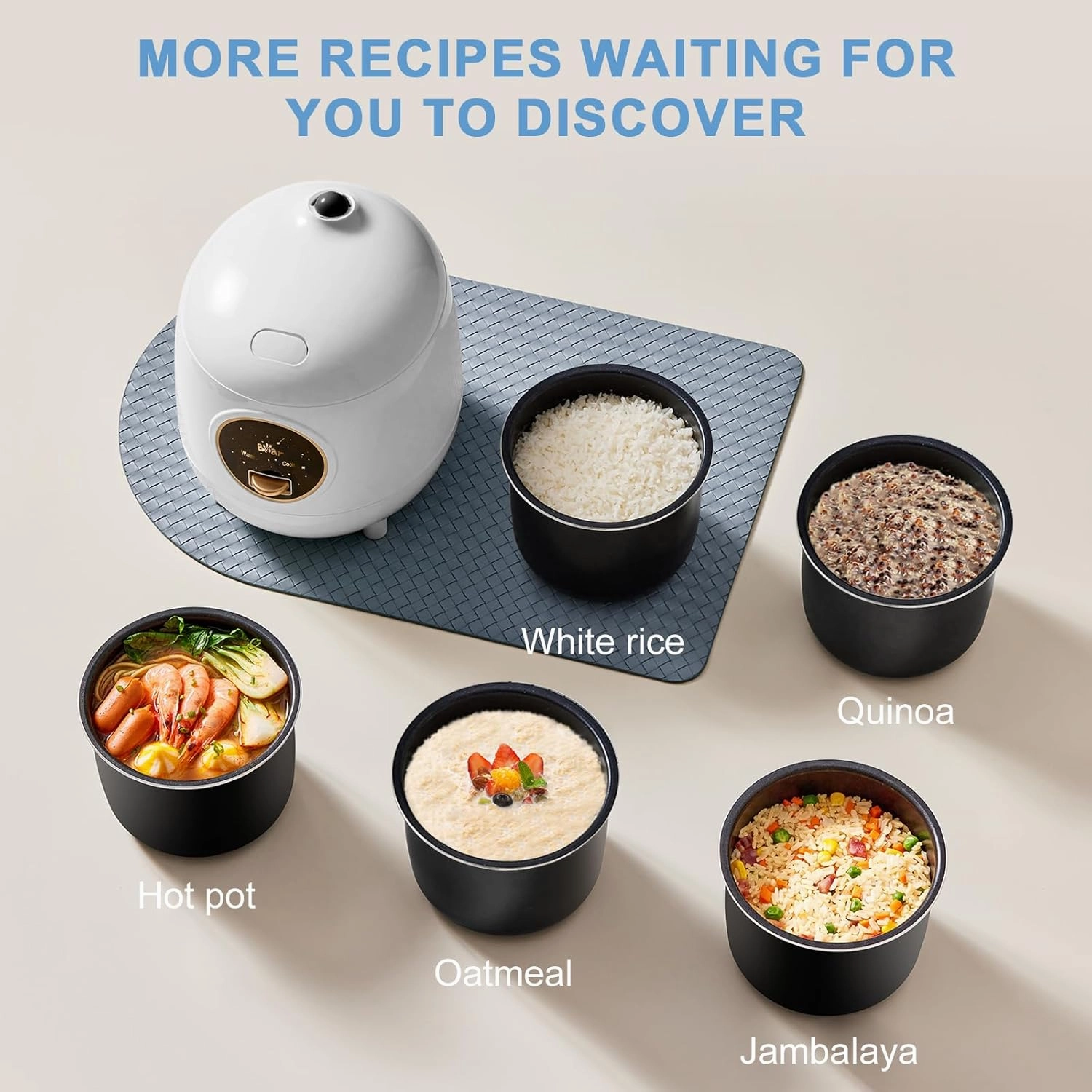 Rice Cooker 2-Cups Uncooked, 1.2L Small Rice Cooker with Non-stick Coating, BPA Free, Portable Mini Rice Cooker, One Button to Cook and Keep Warm Function, White