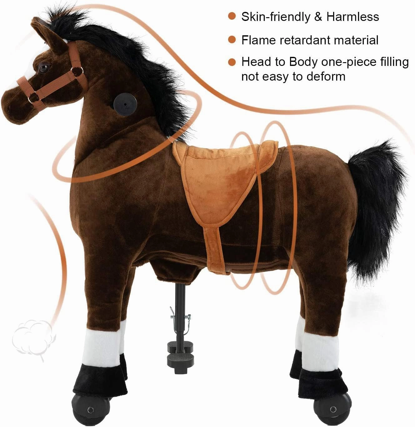 Ride on Horse for Big Kids, Horse Ride on Toy for 4 to 9 Years Old, (35.43'' Height) Riding Horse Rider Mechanical Walking Action Plush Animal, No Battery or Electricity, Max Load 165LBS - Brown