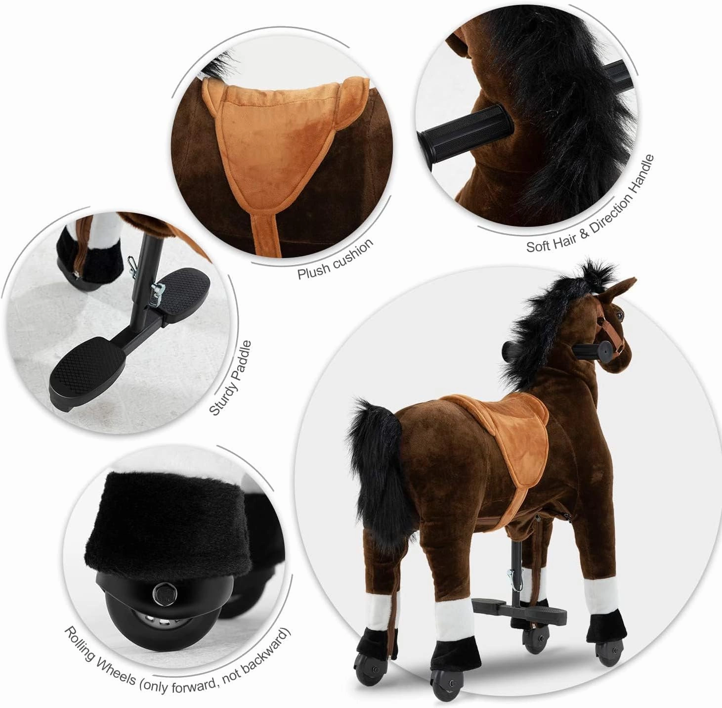Ride on Horse for Big Kids, Horse Ride on Toy for 4 to 9 Years Old, (35.43'' Height) Riding Horse Rider Mechanical Walking Action Plush Animal, No Battery or Electricity, Max Load 165LBS - Brown