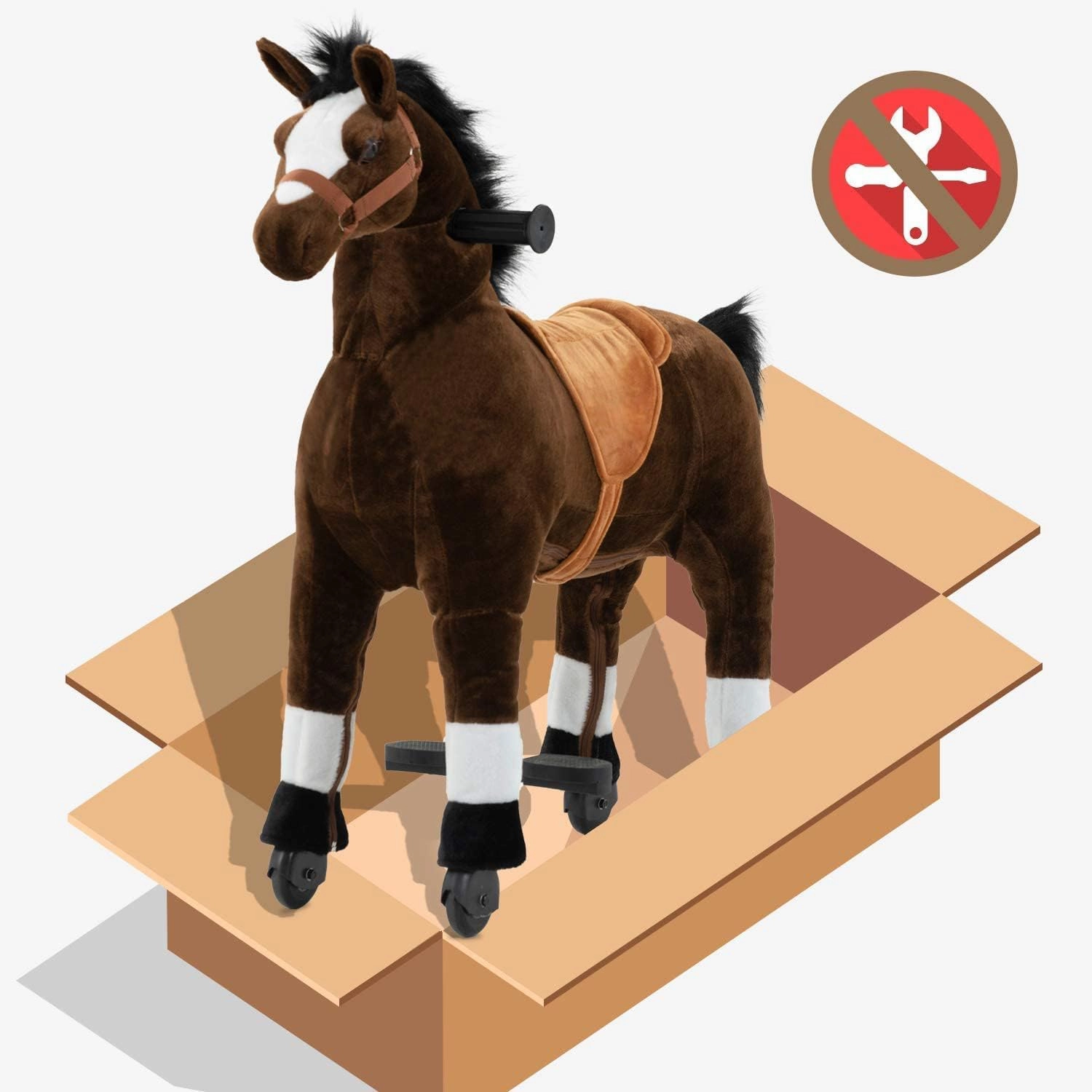 Ride on Horse for Big Kids, Horse Ride on Toy for 4 to 9 Years Old, (35.43'' Height) Riding Horse Rider Mechanical Walking Action Plush Animal, No Battery or Electricity, Max Load 165LBS - Brown