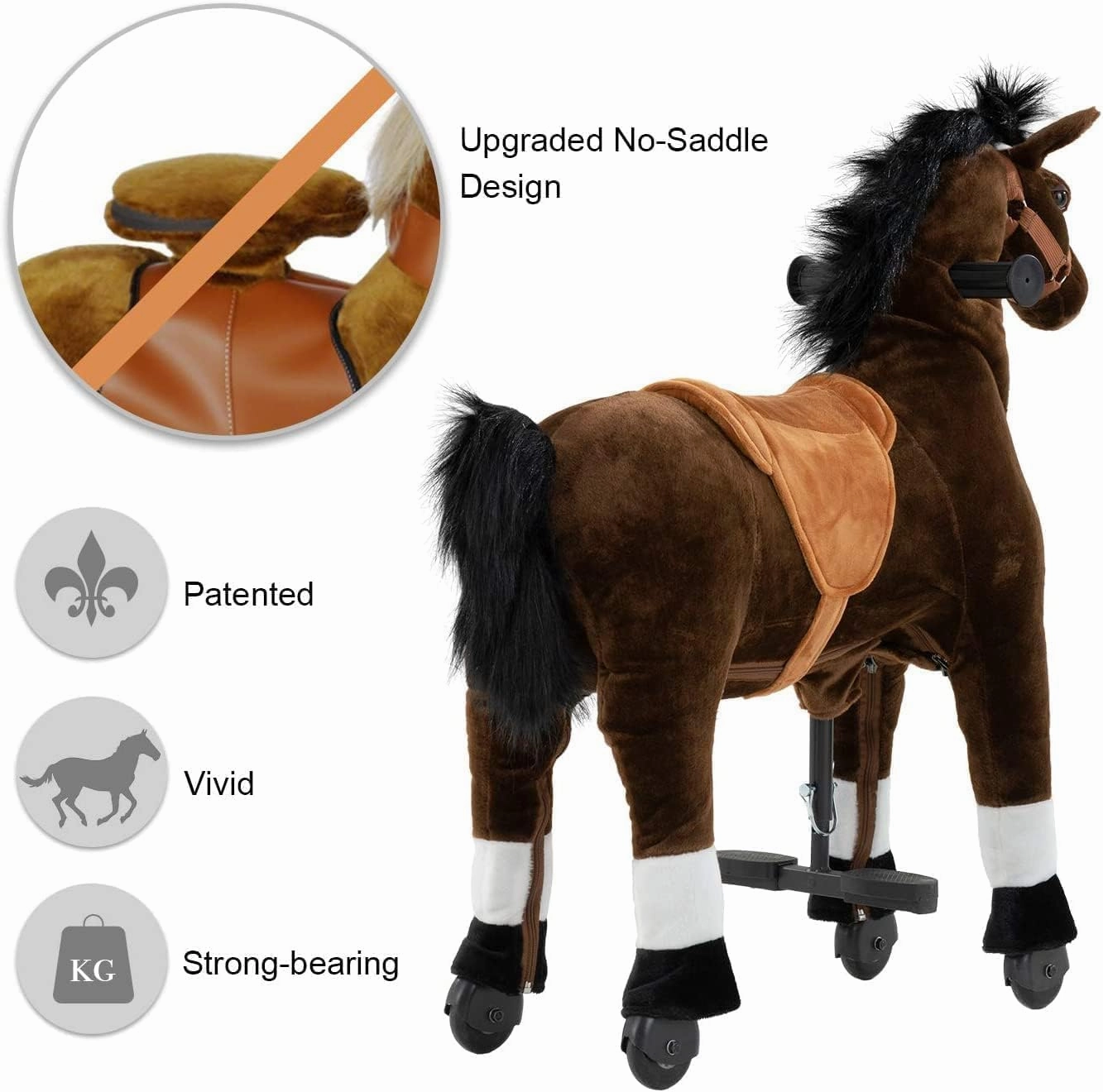 Ride on Horse for Big Kids, Horse Ride on Toy for 4 to 9 Years Old, (35.43'' Height) Riding Horse Rider Mechanical Walking Action Plush Animal, No Battery or Electricity, Max Load 165LBS - Brown