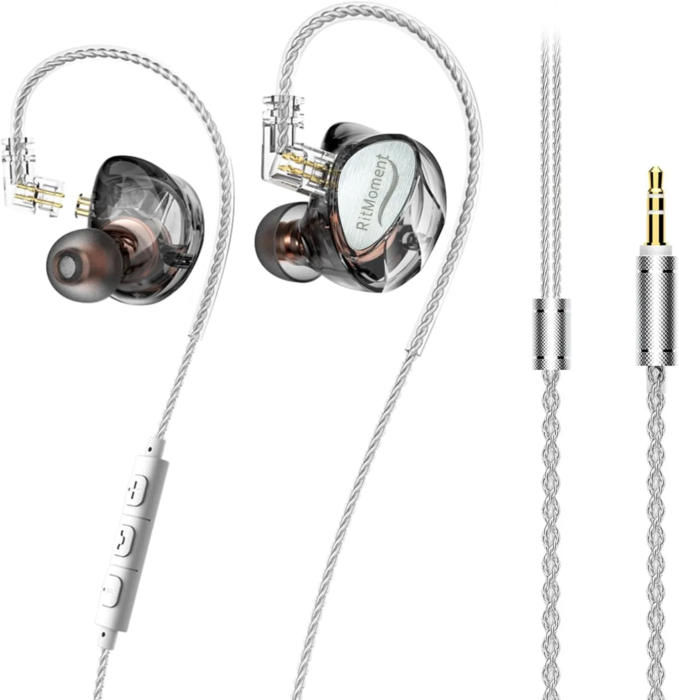 RitMoment IE10 Wired Earbuds - Professional IEM Earphones, Clear Sound & Deep Bass, Dual Magnetic Dynamic Driver, in Ear Monitors for Musicians, Audiophiles & Gamers (3.5mm Plug with Mic, Black)