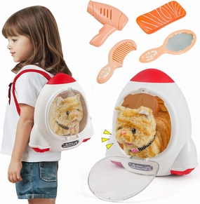 Robot Cat Toy for Kids,Electronic Pet Puppy w/Walking&Barking,Pet Care Pretend Play Set,Interactive Plush Stuffed Toys with Backpack, for Boys,Girls,Toddlers