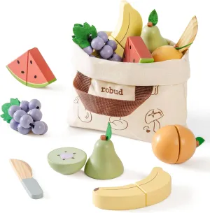 ROBUD Wooden Play Food for Kids Kitchen Cutting Set - Toddler Realistic Pretend Play Food Toys, , Montessori Learning Toys for Children, Educational Role Play Gift for Boys Girls 3  (Fruit Set)