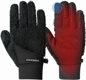 ROCKBROS Winter Gloves Men Women Long Black Windproof Cycling Gloves Touch Screen Thermal Gloves for Running Driving Work