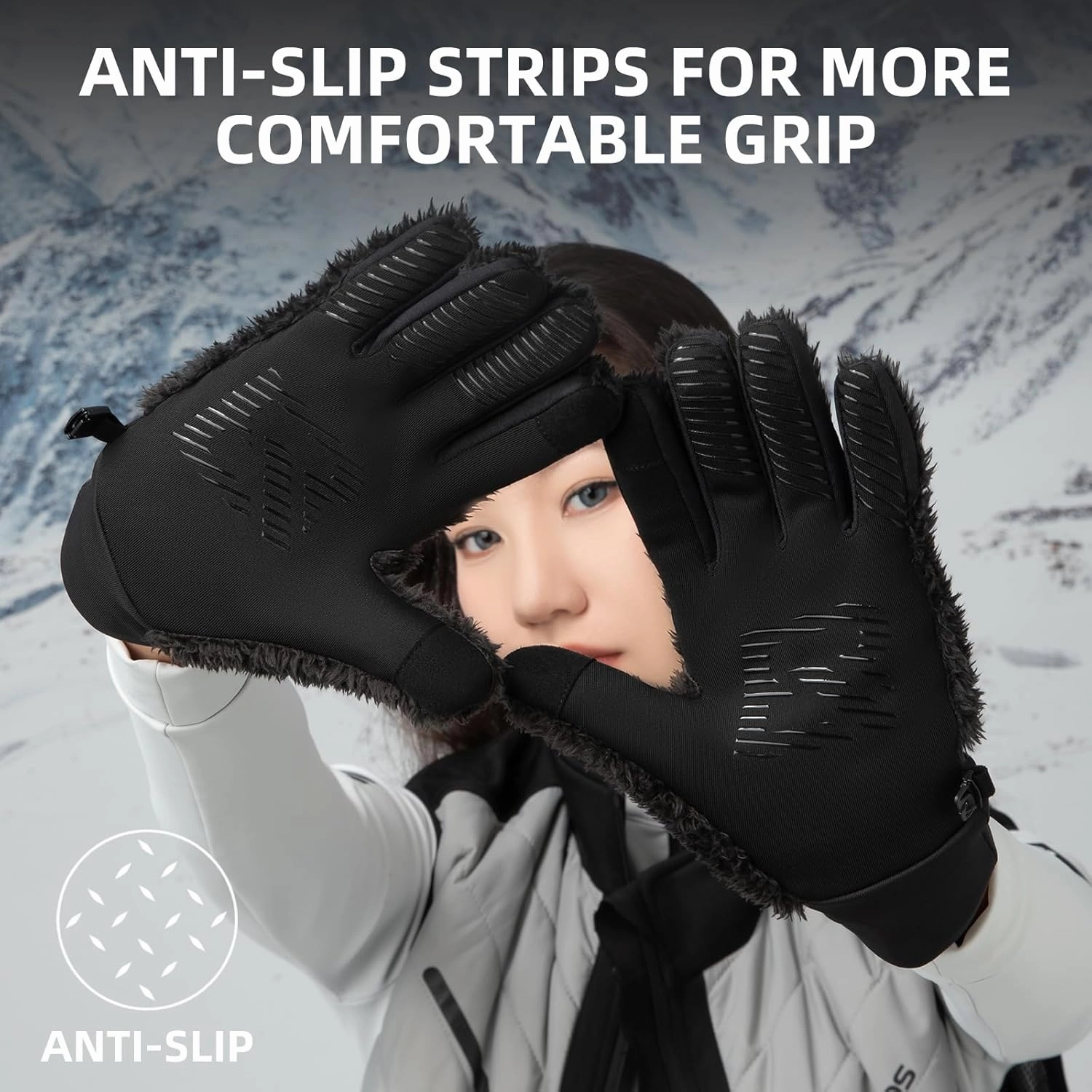 ROCKBROS Winter Gloves Men Women Long Black Windproof Cycling Gloves Touch Screen Thermal Gloves for Running Driving Work