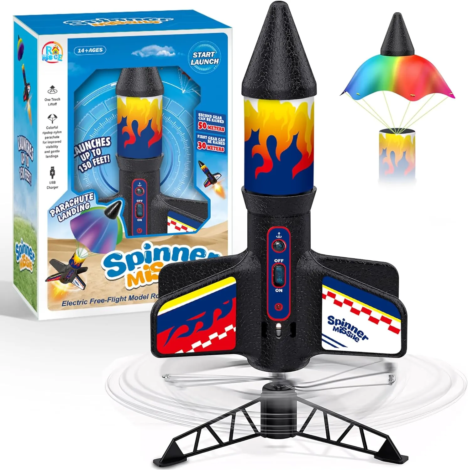 Rocket Launcher Model Rocket Kits with Launch Set, Ultra-high Flying Rocket, Rocket Toy, Kids Outdoor Toys, Gift for Kids Ages 8-12 Children's Day Gift, Black