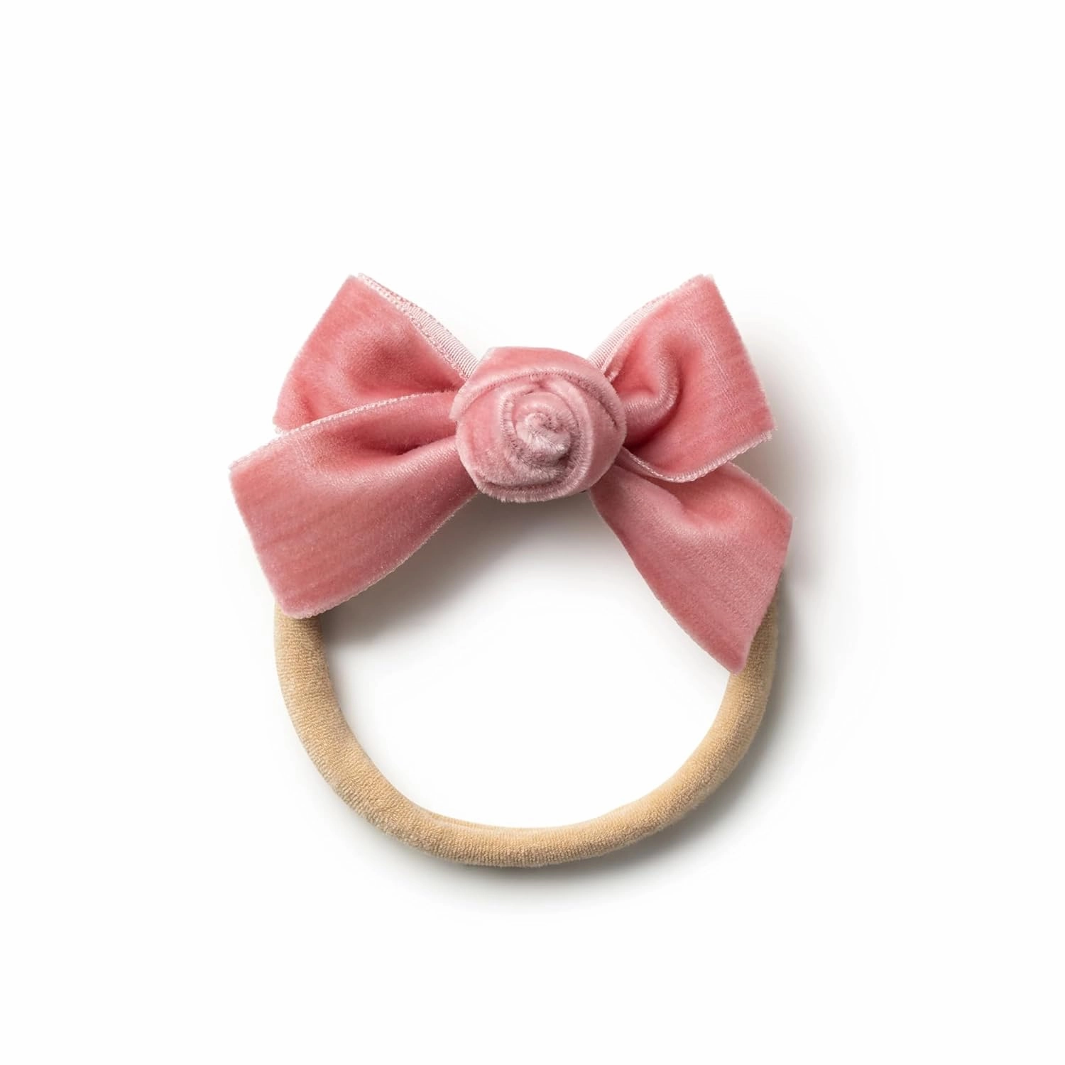 Rosette Velvet Baby Band - Mauve | Soft Plush Velvet Headband with Delicate Rosette Detail | Comfortable Elasticated Fit for Special Occasions & Everyday Wear | Elegant Accessory for Your Little One