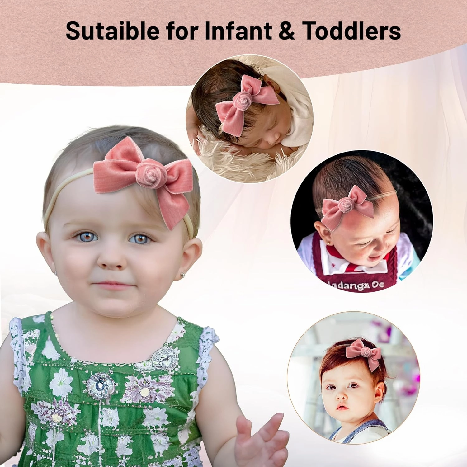 Rosette Velvet Baby Band - Mauve | Soft Plush Velvet Headband with Delicate Rosette Detail | Comfortable Elasticated Fit for Special Occasions & Everyday Wear | Elegant Accessory for Your Little One