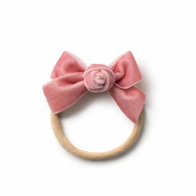 Rosette Velvet Baby Band - Mauve | Soft Plush Velvet Headband with Delicate Rosette Detail | Comfortable Elasticated Fit for Special Occasions & Everyday Wear | Elegant Accessory for Your Little One
