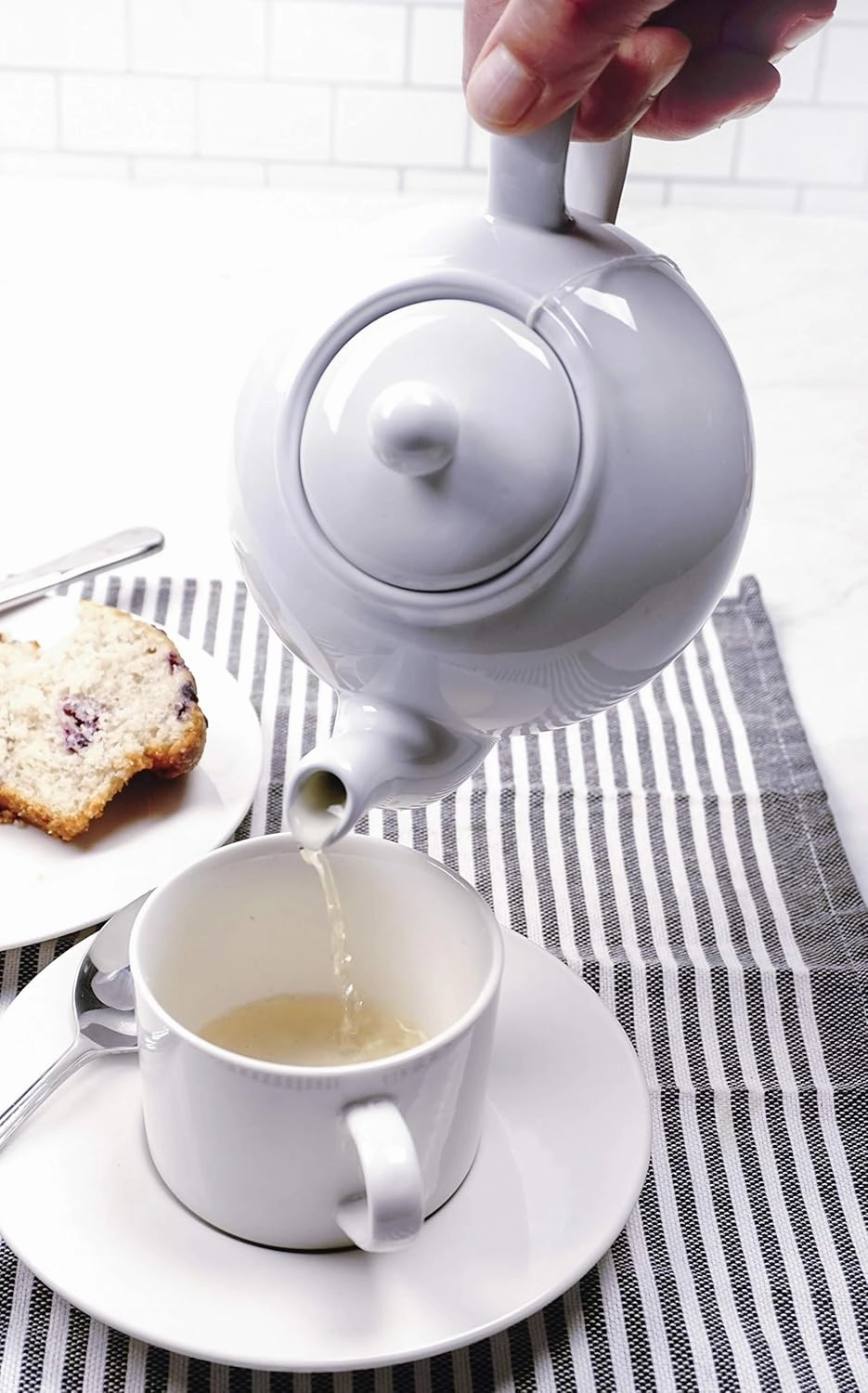 RSVP International Stoneware Teapot Collection, Microwave and Dishwasher Safe, 16 oz, White