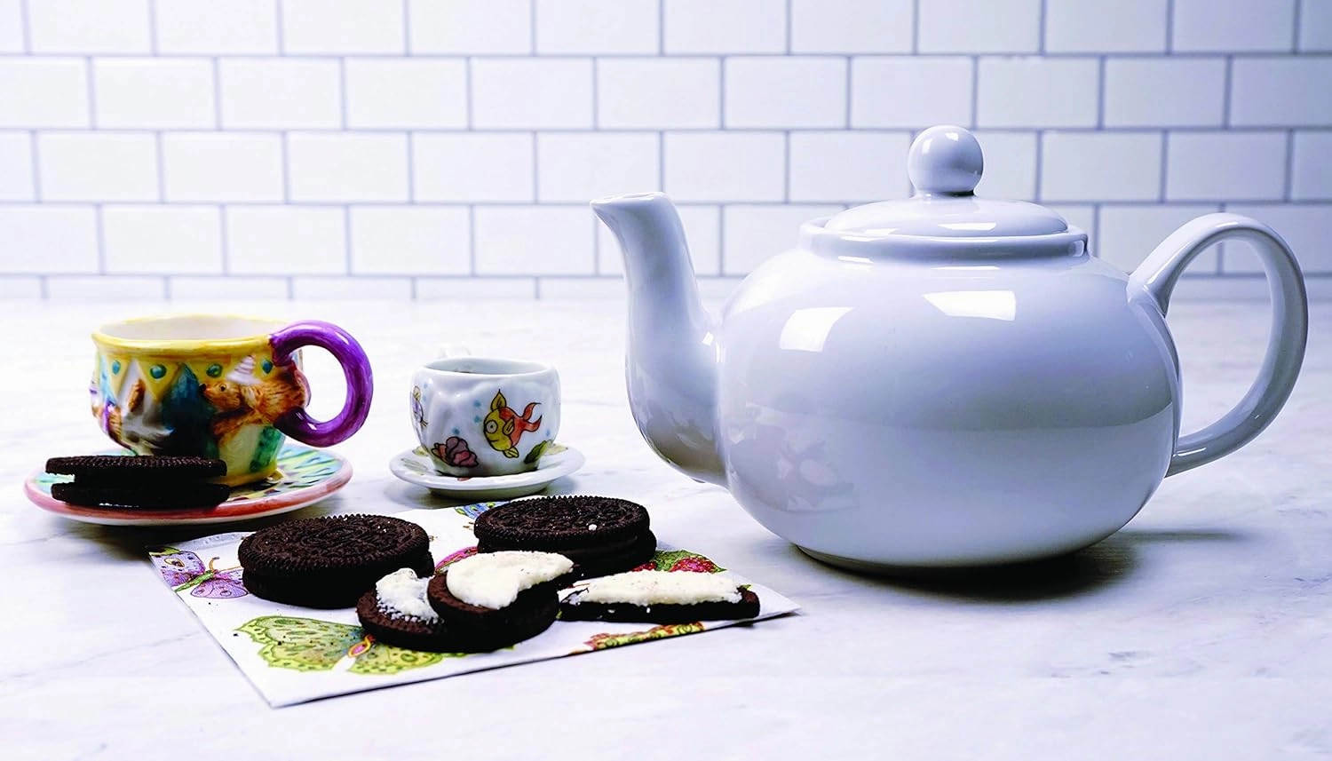 RSVP International Stoneware Teapot Collection, Microwave and Dishwasher Safe, 16 oz, White