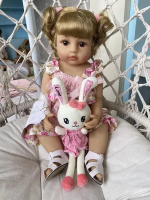 RXDOLL Reborn Toddler Dolls 22 inches Full Silicone Body Girls Reborn Babies Anatomical Correct Washable Blonde Hair Pink Outfits for Girls and Boys Gifts (22 inch Golden Hair)