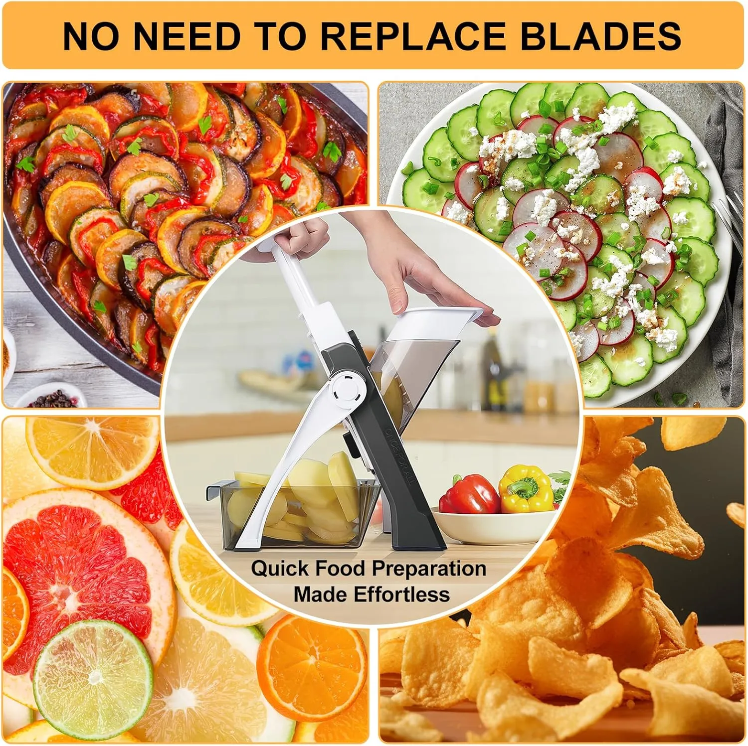Safe Mandoline Slicer for Kitchen, Potato Chip Slicer,Vegetable Cucumber Slicer With Thickness Adjustable Kitchen Faster Slicer Artifact (Only Slicer) Gray