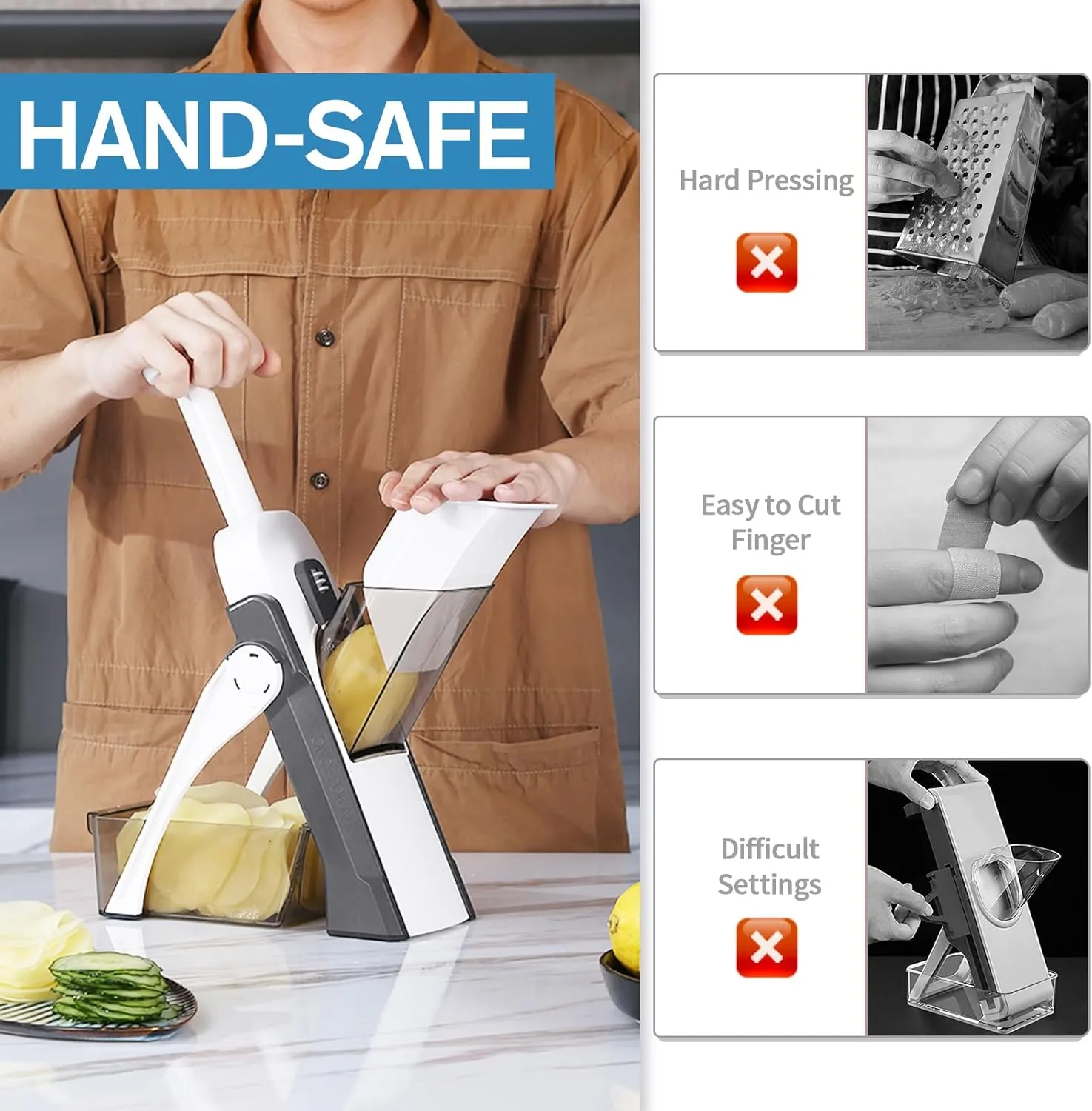 Safe Mandoline Slicer for Kitchen, Potato Chip Slicer,Vegetable Cucumber Slicer With Thickness Adjustable Kitchen Faster Slicer Artifact (Only Slicer) Gray