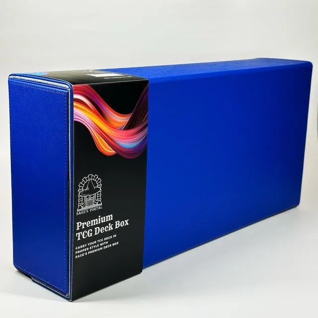 Sage’s Deck Box Chest for TCG 405mm x 200mm x 95mm Deck Box for Collectible Card Games CCG Trading Card Game Deck Storage with 5 Deck Boxes and Playmat (Blue)