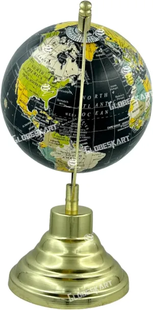 Samyuktha Educational/Antique Globe with Brass Antique Arc and Base/World Globe/Home Decor/Office Decor/Gift Item / 5 inches (Black Multicolour)