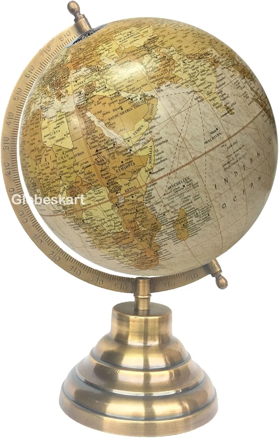 Samyuktha Educational/Antique Globe with Brass Antique Arc and Base/World Globe/Home Decor/Office Decor/Gift Item / 8 inches (Earth Texture)