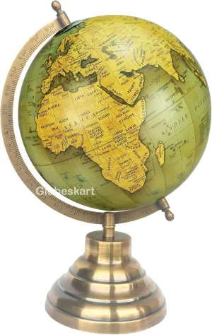 Samyuktha Educational/Antique Globe with Brass Antique Arc and Base/World Globe/Home Decor/Office Decor/Gift Item / 8 inches (Olive Green Gold)