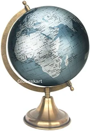 Samyuktha Educational/Antique Globe with Brass Antique Arc and Base/World Globe/Home Decor/Office Decor/Gift Item / 8 inches (Surahi) (Marquise Silver)