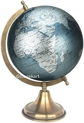 Samyuktha Educational/Antique Globe with Brass Antique Arc and Base/World Globe/Home Decor/Office Decor/Gift Item / 8 inches (Surahi) (Marquise Silver)