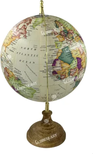 Samyuktha Educational/Antique Globe with Brass Antique Arc and Wooden Base/World Globe/Home Decor/Office Decor/Gift Item / 8 inches (10 inches Cream)