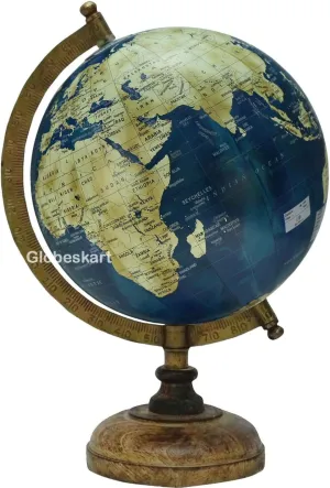 Samyuktha Educational/Antique Globe with Brass Antique Arc and Wooden Base/World Globe/Home Decor/Office Decor/Gift Item / 8 inches (Blue Cream Texture) Z