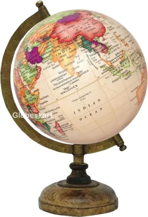 Samyuktha Educational/Antique Globe with Brass Antique Arc and Wooden Base/World Globe/Home Decor/Office Decor/Gift Item / 8 inches (Cream Multi Contour)