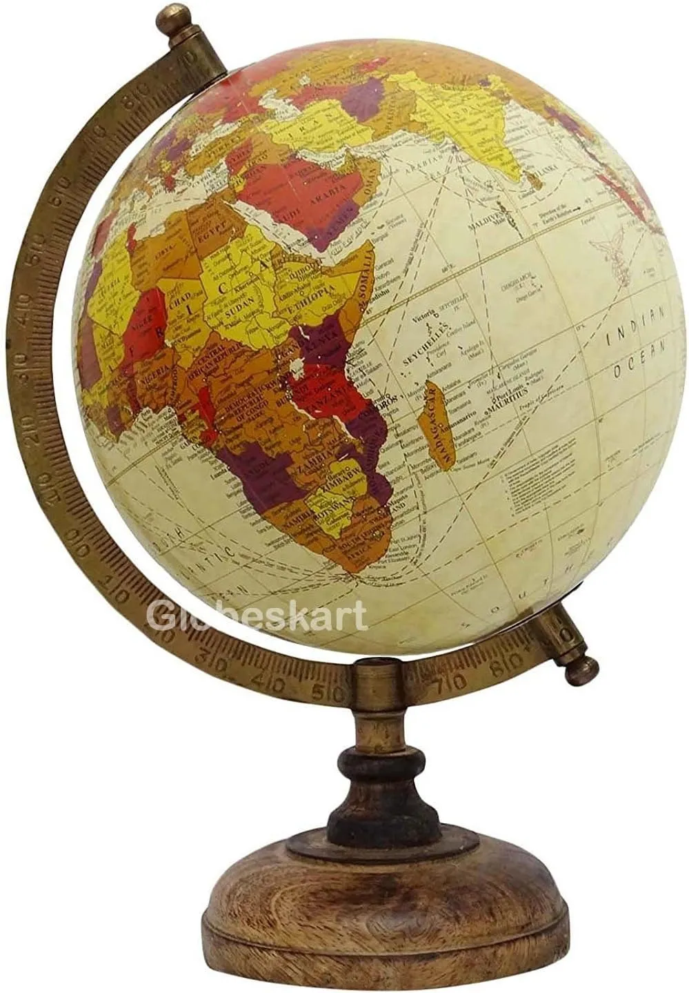 Samyuktha Educational/Antique Globe with Brass Antique Arc and Wooden Base/World Globe/Home Decor/Office Decor/Gift Item / 8 inches (Cream Multicolour Purple)