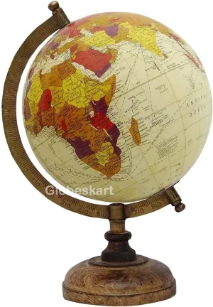 Samyuktha Educational/Antique Globe with Brass Antique Arc and Wooden Base/World Globe/Home Decor/Office Decor/Gift Item / 8 inches (Cream Multicolour Purple)