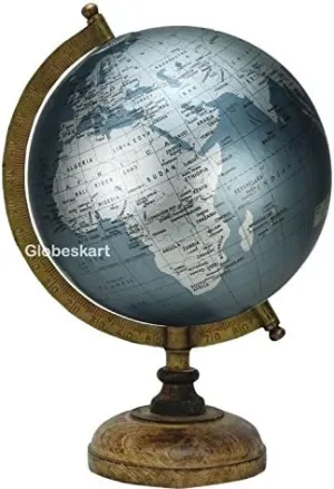 Samyuktha Educational/Antique Globe with Brass Antique Arc and Wooden Base/World Globe/Home Decor/Office Decor/Gift Item / 8 inches (Marquise Silver)