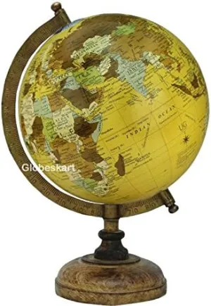 Samyuktha Educational/Antique Globe with Brass Antique Arc and Wooden Base/World Globe/Home Decor/Office Decor/Gift Item / 8 inches (New Beige)