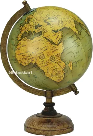 Samyuktha Educational/Antique Globe with Brass Antique Arc and Wooden Base/World Globe/Home Decor/Office Decor/Gift Item / 8 inches (Olive Green Gold)