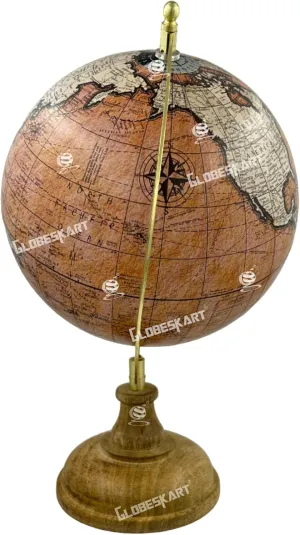 Samyuktha Educational/Antique Globe with Brass Antique Arc and Wooden Base/World Globe/Home Decor/Office Decor/Gift Item / 8 inches (Peach Orange)