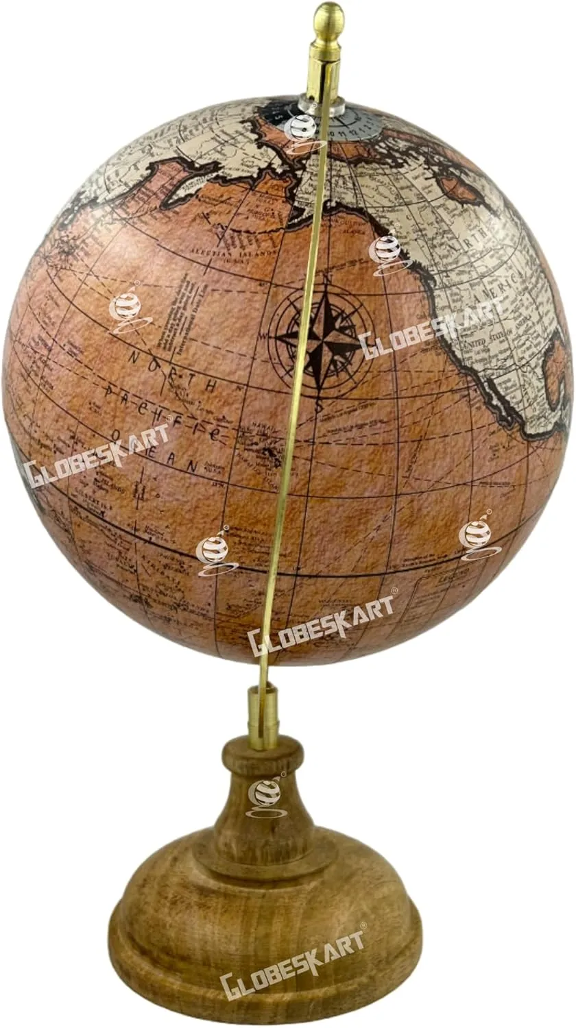 Samyuktha Educational/Antique Globe with Brass Antique Arc and Wooden Base/World Globe/Home Decor/Office Decor/Gift Item / 8 inches (Peach Orange)