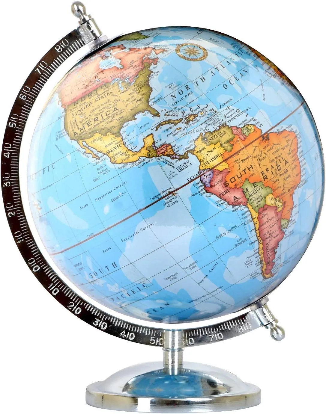 Samyuktha Educational/Antique Globe with Chrome Finish Arc and Base/World Globe/Home Decor/Office Decor/Gift Item / 8 inches (Educational)