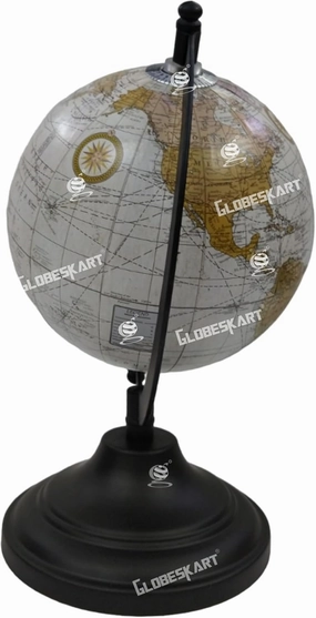 Samyuktha Political Globe (5 inches), Unbreakable Metal ARC and Base (Ruff Off White)